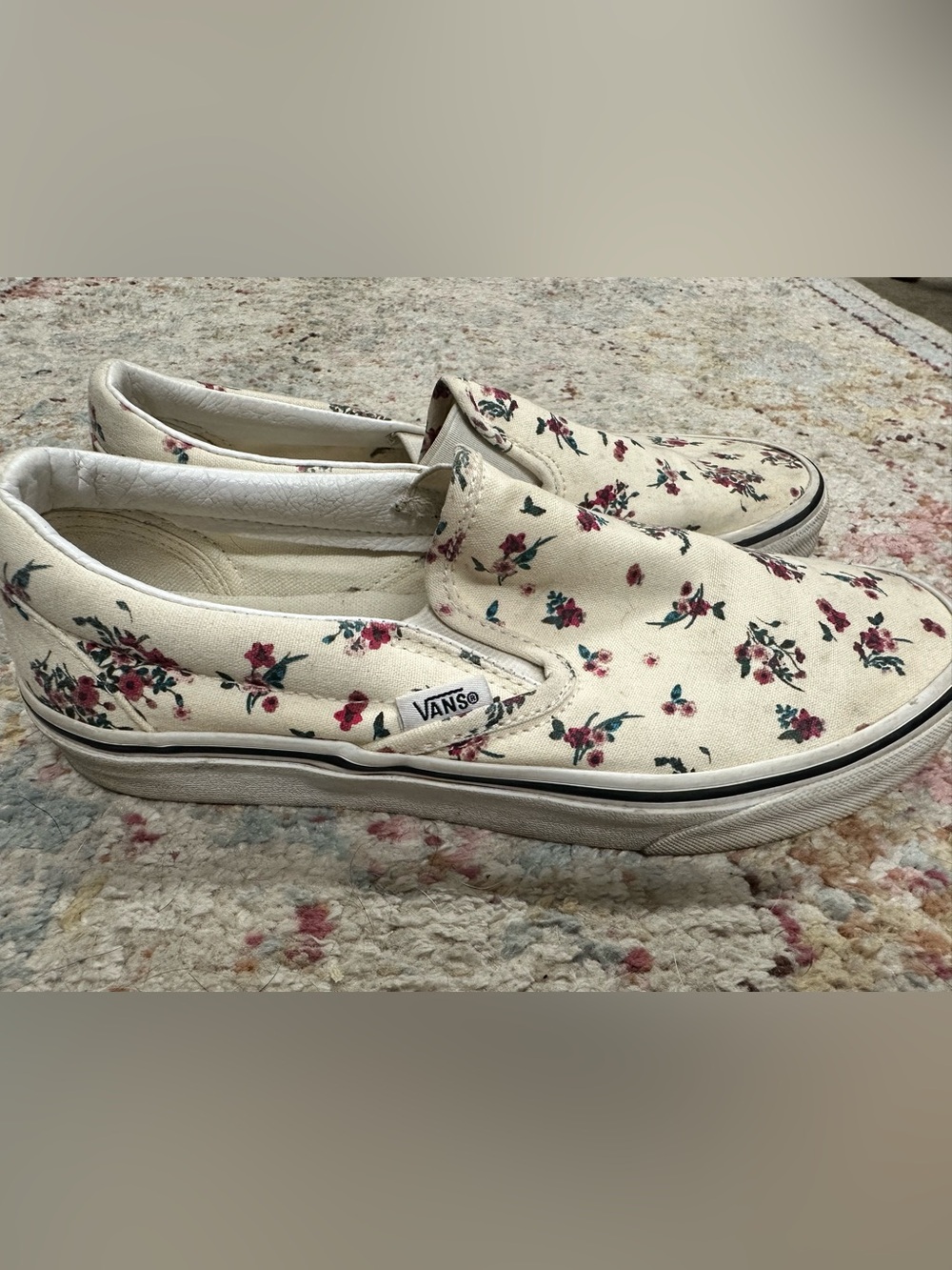 Vans Women's Slip-On Canvas Sneakers in Cream with Pink Floral